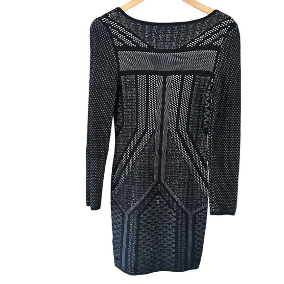Black And White Jacquard Women's Body Con Dex Long Sleeve Dress Size Small - Picture 3 of 14